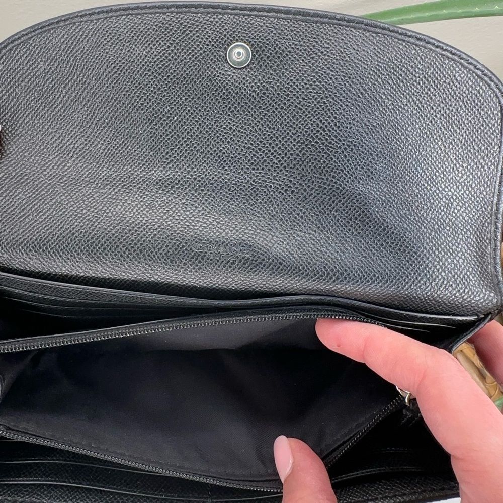Coach Black Signature Canvas & Leather Wallet Trifold Clutch Organizer - Picture 8 of 14